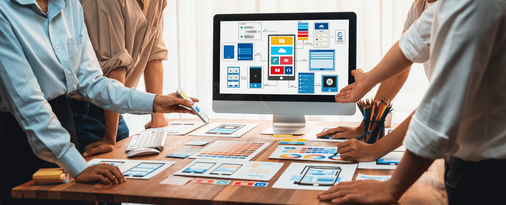 Creative front-end developer brainstorming UI design. Scrutinize